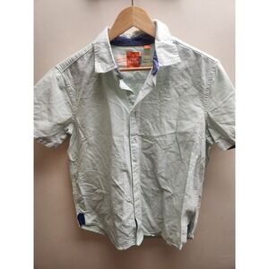 Free Planet Mens Short Sleeve Button Down Shirt Mint Green Cotton Casual Size M